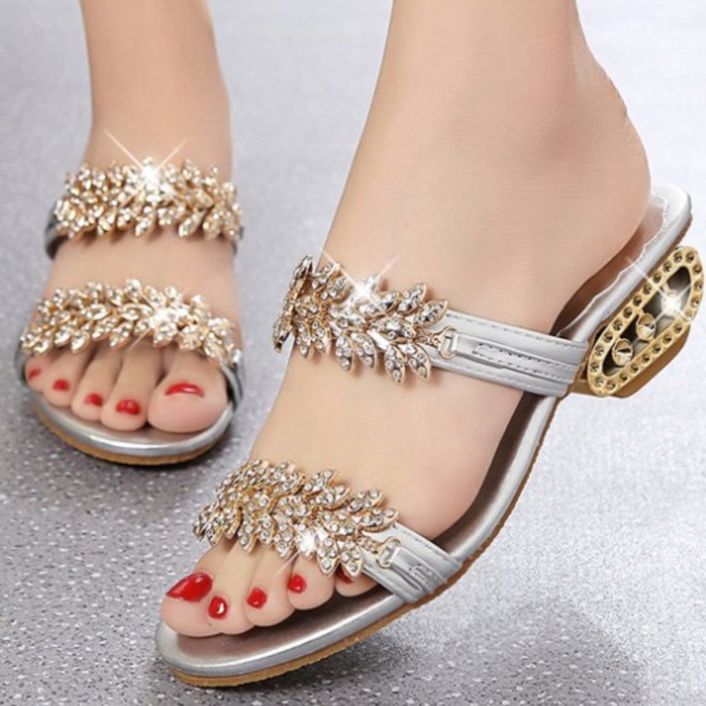 NEW Sparkling Bling Crystal Rhinestone Shoes Silver Sandals
